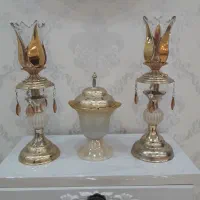 لاله شمعدان وشکلات خوری برنجی با ابکاری طلا