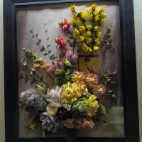 قاب روبان دوزی شده با قاب چوبی