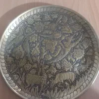 سینی قلمزنی برنجی گل و مرغ