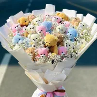 دسته گل با عروسک های کیوت ویژه ولنتاین