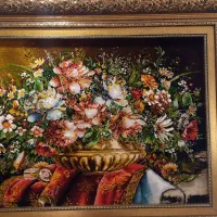 تابلو فرش دستبافت گلدان مسی