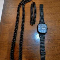 ست کامل مشکی گردنبند و دستبند کارتیر و ساعت کاسیو