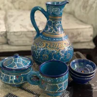 دکوری سفالی، ست کوزه قندان فنجون و پیاله سفالی