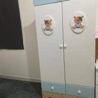 تخت و کمد کودک تم آبی سفیدخرس|تخت و سرویس خواب|قشم, |دیوار