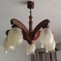 لوستر چوبی 5شاخه|لوستر و چراغ آویز|هشتگرد, فاز ۱ مهستان|دیوار