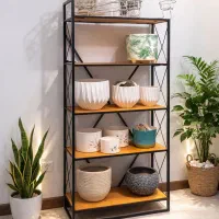 کتابخانه قفسه دکور استند  ۵ طبقه فلزی با چوب ضد اب