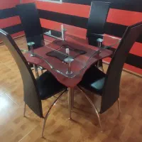 میز ناهار خوری چهار نفره چرم و استیل