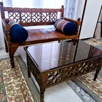 تخت سنتی دونفره با میز عسلی چوبی