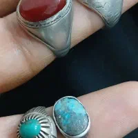 ۴ عدد انگشتر نقره فیروزه عقیق زمرد جید