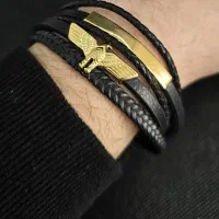 دستبند چرم شاهین Black/Gold