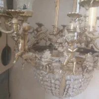 لوستر برنز  عتیقه و آنتیک دست ساز ایتالیایی ۲۴شاخه|لوستر و چراغ آویز|جاجرود, |دیوار