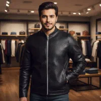 کاپشن چرم طرح پوست مار ساده مردانه مدل Yasan