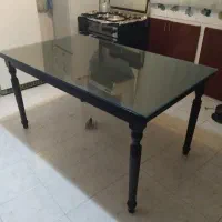میز شش نفره چوبی بسیار با کیفیت با شیشه