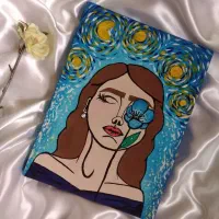 نقاشی دختر با ترکیب شب پر ستاره