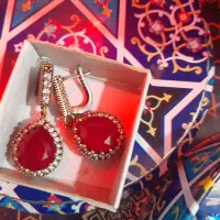 گوشواره یاقوت جواهری اشکی بارکاب دست ساز نقره