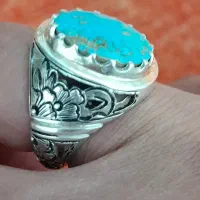 انگشتر نقره فیروزه نیشابور و یاقوت کبود دستساز