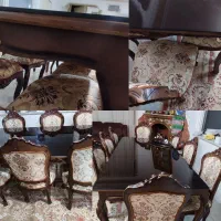 مبل ناهار خوری چوبی 8نفره همراه با شیشه 10میل|مبلمان خانگی و میز عسلی|نجف‌آباد, ویلاشهر|دیوار