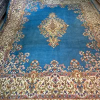 فرش دستباف ۹ متری کرمان آبی کلکسیونی دستبافت