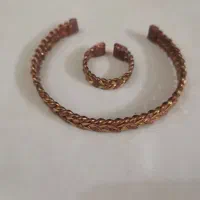 دستبند و انگشتر سیاه قلم مسی نو