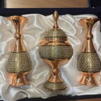 ست 3 تکه گلدان و شکلات خوری خاتم کاری مسی