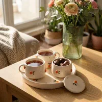 ست چای‌خوری سرامیکی پرتقال یا آلبالو برجسته