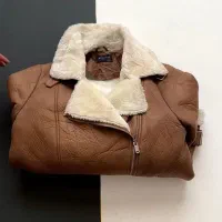 کت چرم بوفالو قهوه ای و مشکی لارج