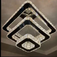 لوستر کریستالی مربع با بدنه استیل تایوانی