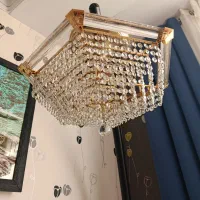 لوستر کریستالی ۶ شعله اسکلت برنجی