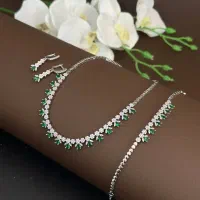 سرویس جواهر تمام نقره مدل زمردین