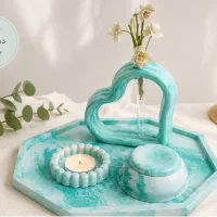ست دکوراتیو قلب فیروزه ای (سنگ مصنوعی)