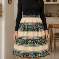 دامن کوتاه نخی گل ریز . سنتی . توپی . ساده