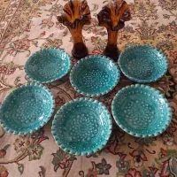 ظروف سفالی هفت سین با یک جفت گلدان قدیمی