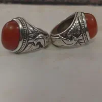 انگشتر نقره جفت عقیق رکاب طاوسی کار دست