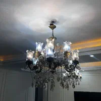 لوستر برنجی ۱۲ شعله|لوستر و چراغ آویز|رودهن, |دیوار