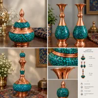 ست گلدان 20c و تنگ شلغمی 32cو قندان 12cفیروزه کوب