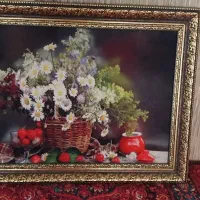 تابلو گل نقاشی روی پارچه مخمل