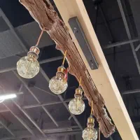 لوستر چوب طبیعی به همراه لامپ|لوستر و چراغ آویز|اهواز, کمپلو جنوبی|دیوار