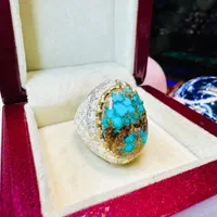 انگشتر فوق کلکسیونی سنگ فیروزه آبی اصل سلطنتی اعلا