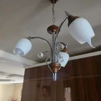 لوستر چوبی آویزی روناک ۳ شاخه حباب کج