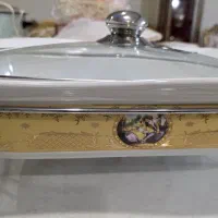 سوفله خوری چینی طلاکوب، سه شمع با جعبه
