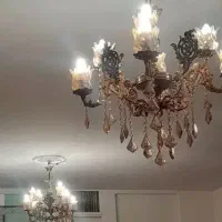 لوستر برنز برنج سنگین 8شاخه حباب و آویز کریستال