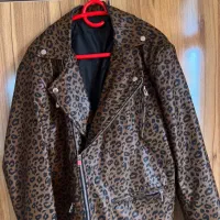 کاپشن چرم پلنگی یقه انگلیسی