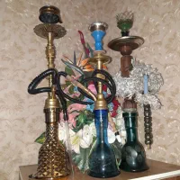 سه عدد قلیان دوتا برنجی یکی چوبی صیح سالم