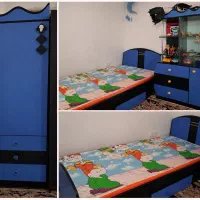 سرویس خواب نوجوان تخت+تشک+کمد+ویترین