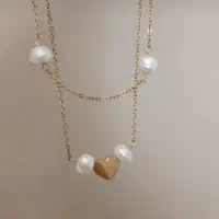 گردنبند دو لاین مروارید و قلب رنگ کاملا ثابت