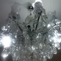 لوستر ۸ شاخه کریستال استیل کلاهک دار شیشه ای