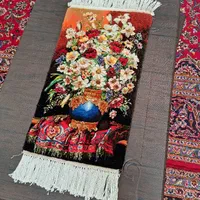 تابلو فرش دستباف گلدان بابونه با چله کشی پنبه ای