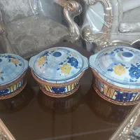 ۳ سایز قابلمه گل پنبه و یک کره خوری گل پنبه