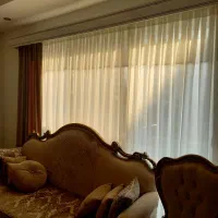 پرده حریر شاین دار با کتیبه پنل کنار|پرده، رانر، رومیزی|نوشهر, |دیوار