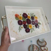 سینی تمام رزین لبه دار باغ گل|ظروف سرو و پذیرایی|رفسنجان, |دیوار